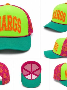 New Vibrant Neon Green & Teal Trucker Hat with Pink Accents